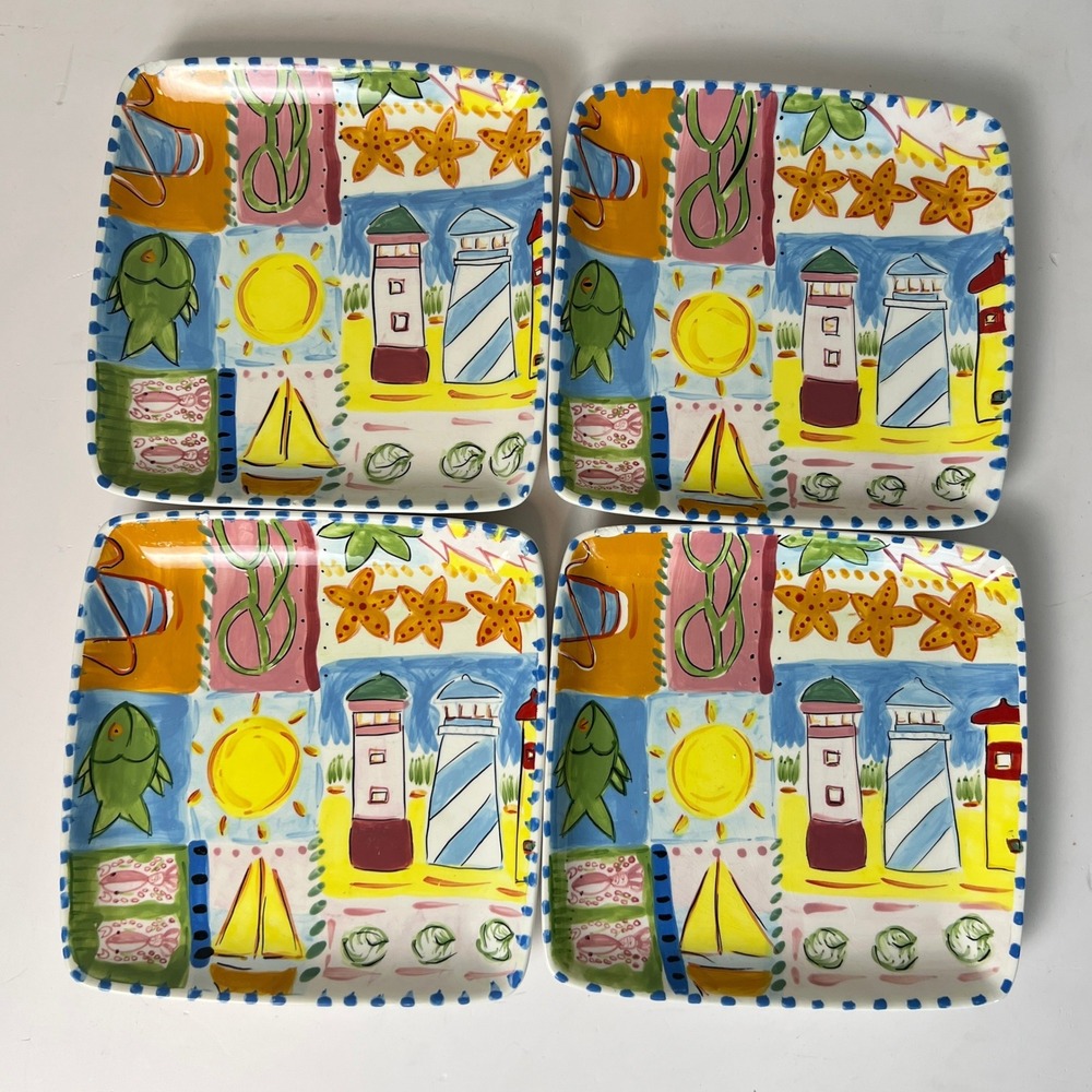 Kate Williams Global Design Connections 4 Plates Coastal‎ Beach Nautical Summer